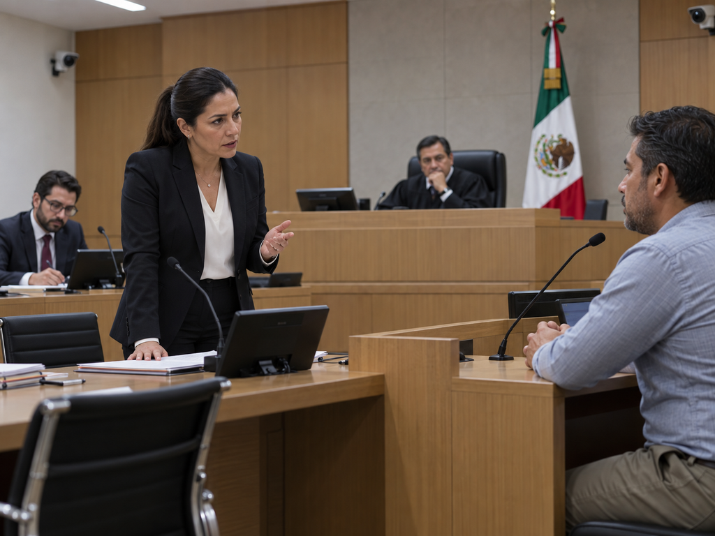 Abogado interrogando a un testigo durante un juicio oral en México