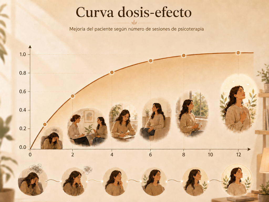Curva dosis-efecto: mejoría del paciente según número de sesiones de psicoterapia