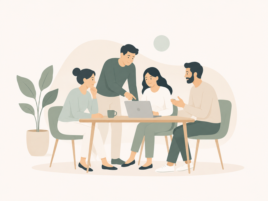 Equipo de trabajo colaborando en un ambiente laboral saludable 